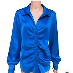Sanctuary Vibrant Blue Satin Blouse